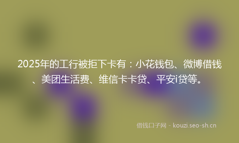 2025年的工行被拒下卡有：小花钱包、微博借钱、美团生活费、维信卡卡贷、平安i贷等。