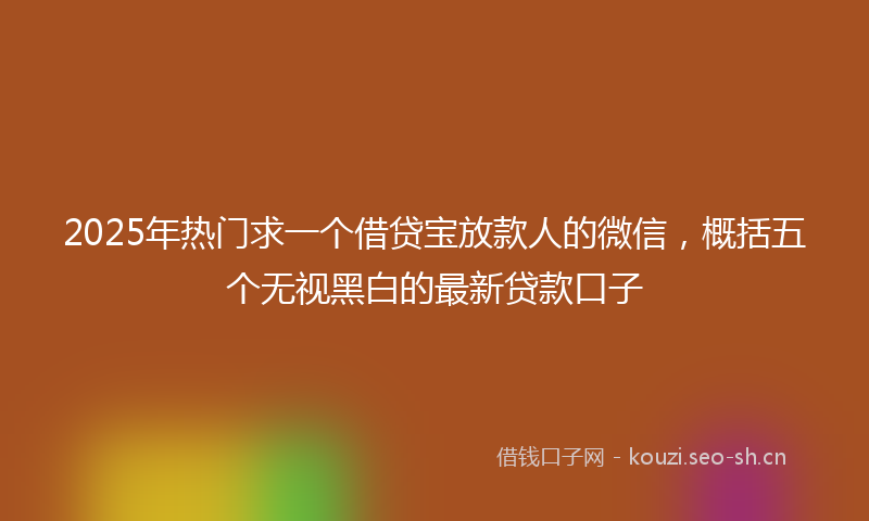 2025年热门求一个借贷宝放款人的微信，概括五个无视黑白的最新贷款口子