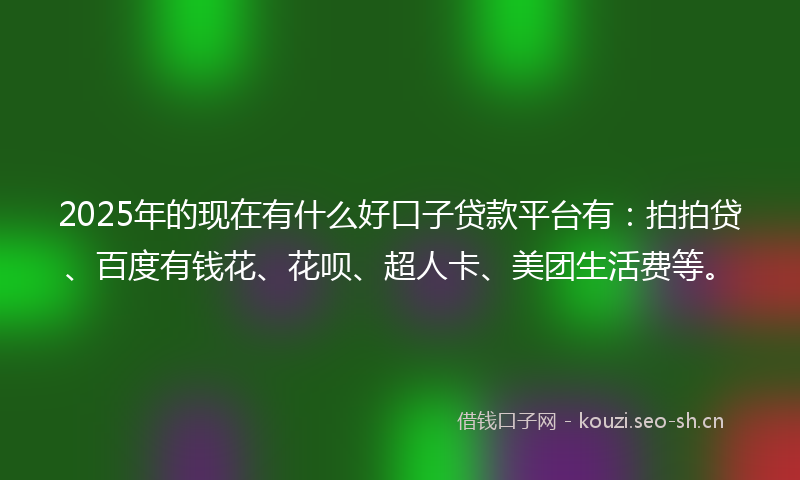 2025年的现在有什么好口子贷款平台有：拍拍贷、百度有钱花、花呗、超人卡、美团生活费等。