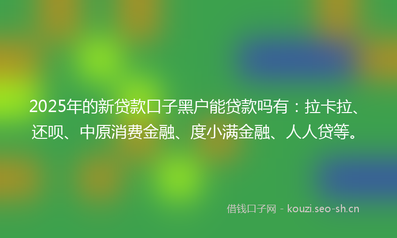 2025年的新贷款口子黑户能贷款吗有：拉卡拉、还呗、中原消费金融、度小满金融、人人贷等。