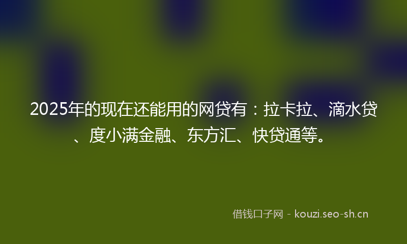 2025年的现在还能用的网贷有：拉卡拉、滴水贷、度小满金融、东方汇、快贷通等。