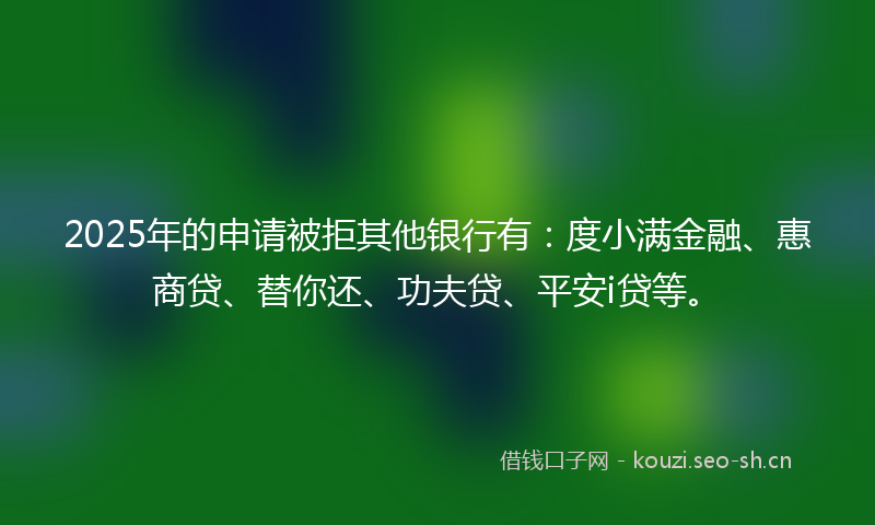 2025年的申请被拒其他银行有：度小满金融、惠商贷、替你还、功夫贷、平安i贷等。
