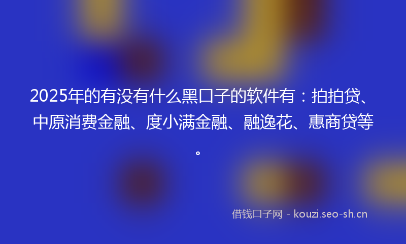 2025年的有没有什么黑口子的软件有：拍拍贷、中原消费金融、度小满金融、融逸花、惠商贷等。