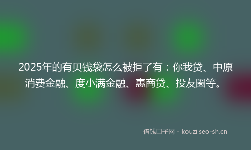 2025年的有贝钱袋怎么被拒了有：你我贷、中原消费金融、度小满金融、惠商贷、投友圈等。