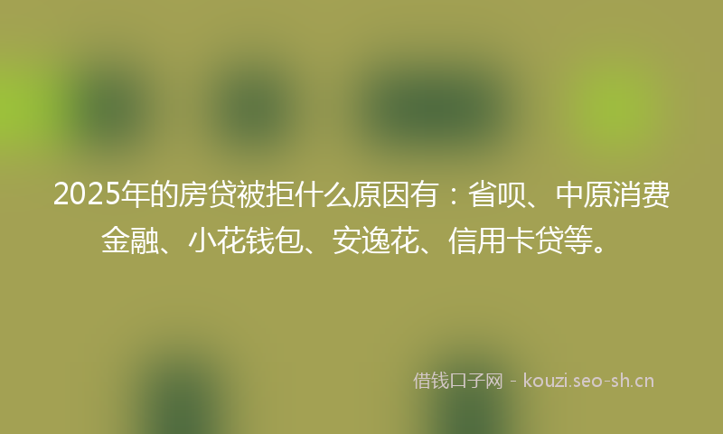 2025年的房贷被拒什么原因有：省呗、中原消费金融、小花钱包、安逸花、信用卡贷等。