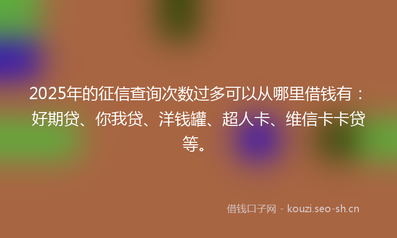 2025年的征信查询次数过多可以从哪里借钱有：好期贷、你我贷、洋钱罐、超人卡、维信卡卡贷等。
