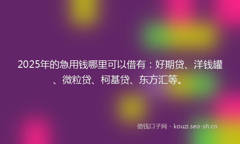2025年的急用钱哪里可以借有：好期贷、洋钱罐、微粒贷、柯基贷、东方汇等。