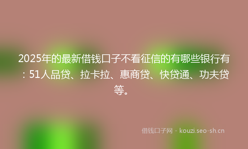 2025年的最新借钱口子不看征信的有哪些银行有：51人品贷、拉卡拉、惠商贷、快贷通、功夫贷等。