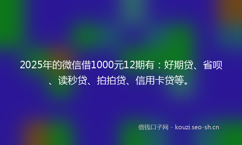 2025年的微信借1000元12期有：好期贷、省呗、读秒贷、拍拍贷、信用卡贷等。
