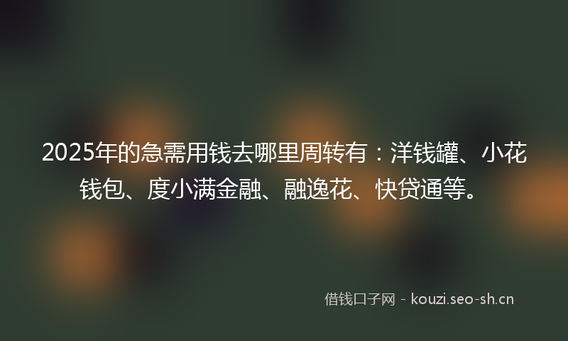 2025年的急需用钱去哪里周转有：洋钱罐、小花钱包、度小满金融、融逸花、快贷通等。