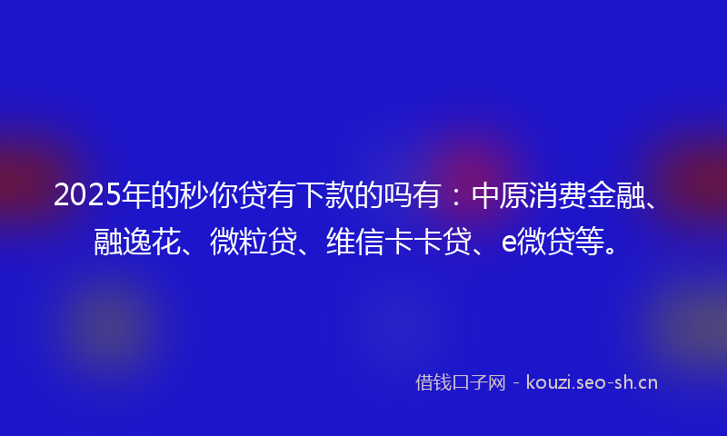 2025年的秒你贷有下款的吗有：中原消费金融、融逸花、微粒贷、维信卡卡贷、e微贷等。