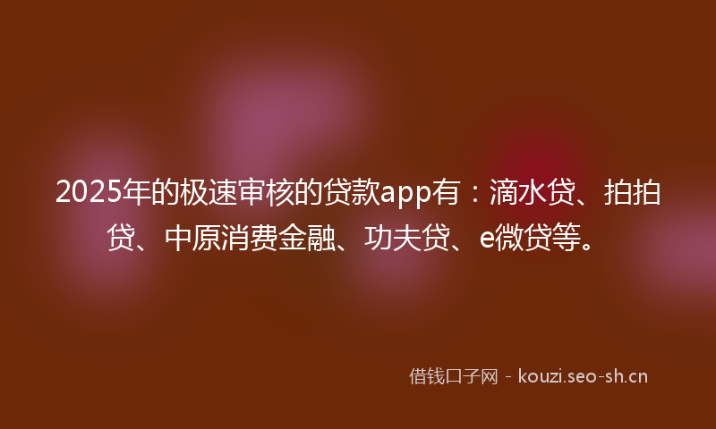 2025年的极速审核的贷款app有：滴水贷、拍拍贷、中原消费金融、功夫贷、e微贷等。