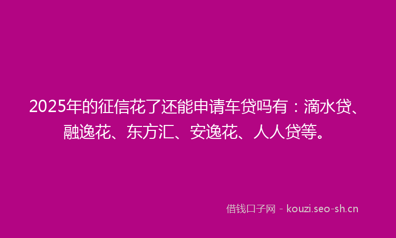 2025年的征信花了还能申请车贷吗有：滴水贷、融逸花、东方汇、安逸花、人人贷等。
