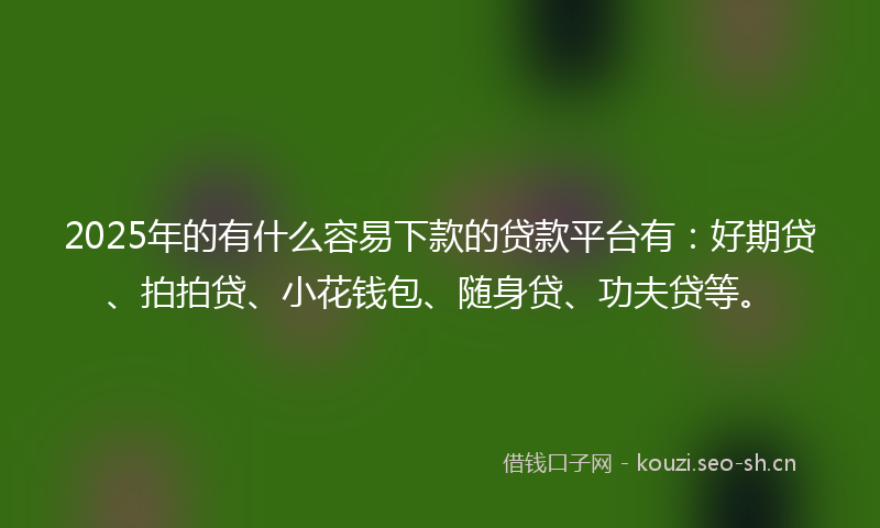2025年的有什么容易下款的贷款平台有：好期贷、拍拍贷、小花钱包、随身贷、功夫贷等。
