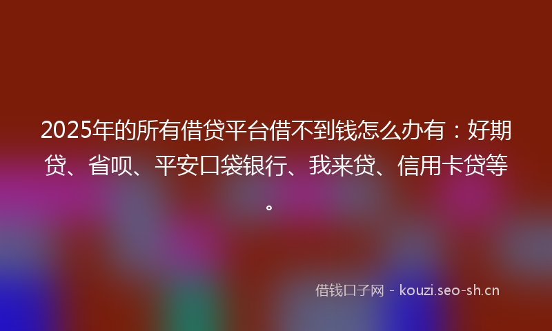 2025年的所有借贷平台借不到钱怎么办有：好期贷、省呗、平安口袋银行、我来贷、信用卡贷等。