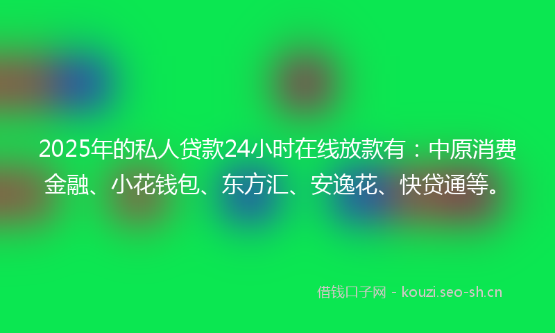2025年的私人贷款24小时在线放款有：中原消费金融、小花钱包、东方汇、安逸花、快贷通等。