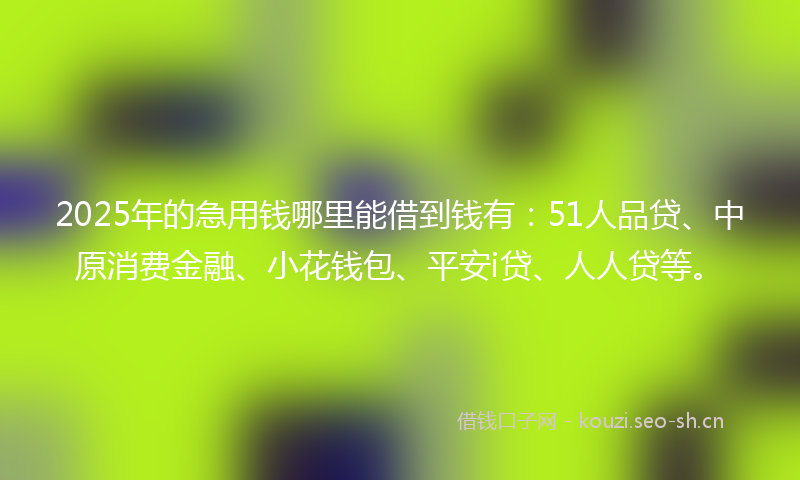 2025年的急用钱哪里能借到钱有：51人品贷、中原消费金融、小花钱包、平安i贷、人人贷等。