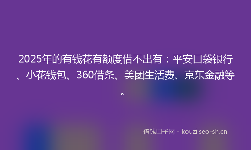 2025年的有钱花有额度借不出有：平安口袋银行、小花钱包、360借条、美团生活费、京东金融等。