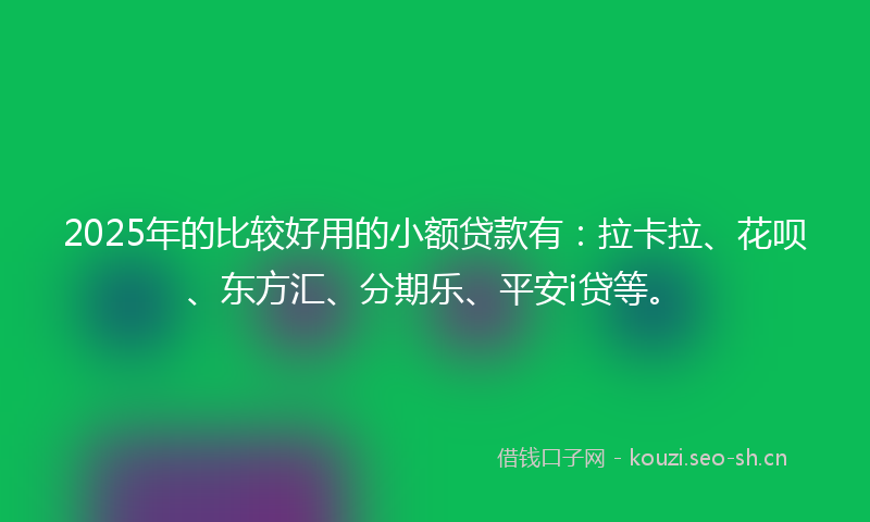 2025年的比较好用的小额贷款有：拉卡拉、花呗、东方汇、分期乐、平安i贷等。