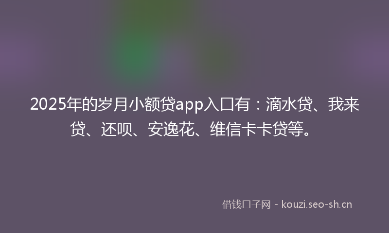 2025年的岁月小额贷app入口有：滴水贷、我来贷、还呗、安逸花、维信卡卡贷等。