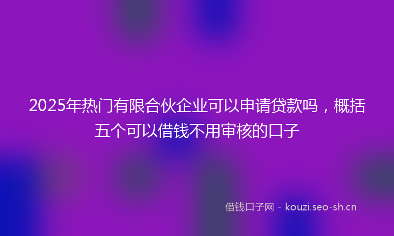 2025年热门有限合伙企业可以申请贷款吗，概括五个可以借钱不用审核的口子