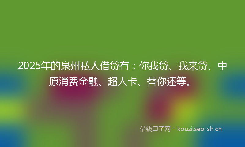 2025年的泉州私人借贷有：你我贷、我来贷、中原消费金融、超人卡、替你还等。
