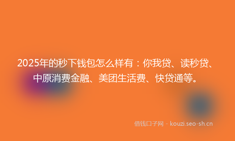 2025年的秒下钱包怎么样有：你我贷、读秒贷、中原消费金融、美团生活费、快贷通等。