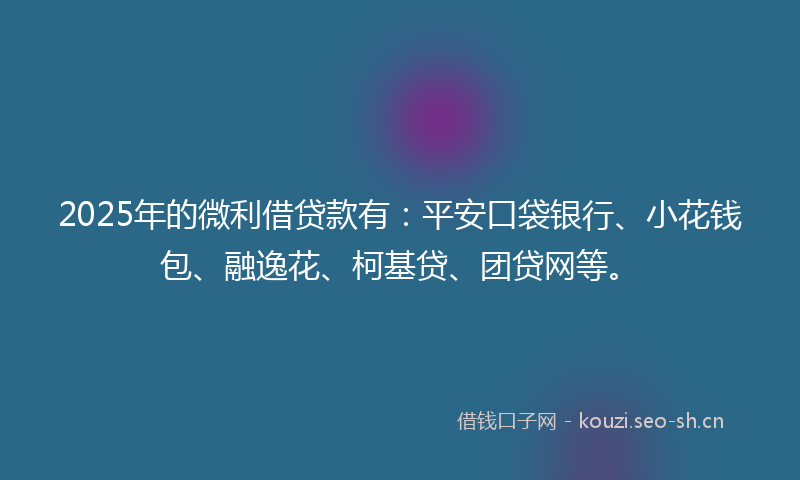 2025年的微利借贷款有：平安口袋银行、小花钱包、融逸花、柯基贷、团贷网等。