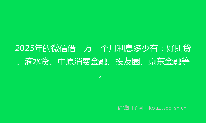 2025年的微信借一万一个月利息多少有:好期贷、滴水贷、中原消费金融、投友圈、京东金融等。