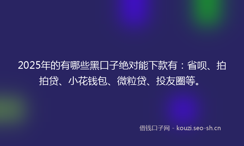 2025年的有哪些黑口子绝对能下款有：省呗、拍拍贷、小花钱包、微粒贷、投友圈等。
