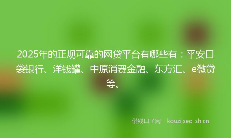 2025年的正规可靠的网贷平台有哪些有：平安口袋银行、洋钱罐、中原消费金融、东方汇、e微贷等。