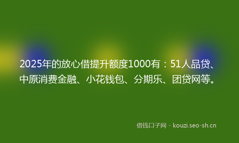 2025年的放心借提升额度1000有：51人品贷、中原消费金融、小花钱包、分期乐、团贷网等。