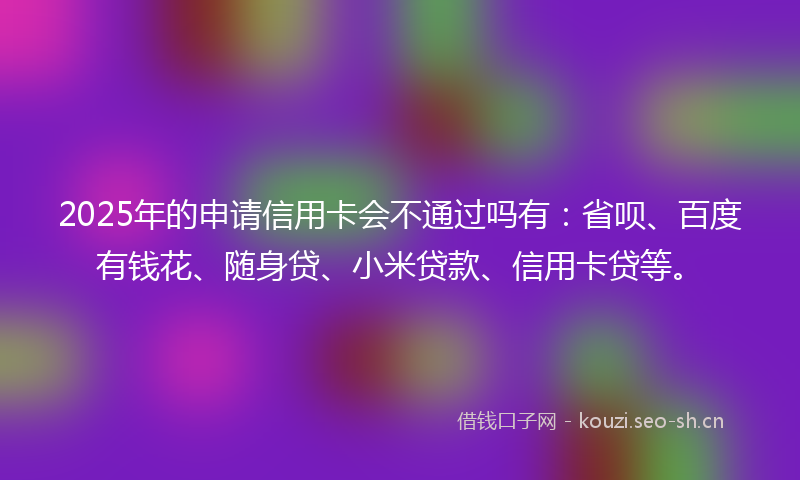 2025年的申请信用卡会不通过吗有:省呗、百度有钱花、随身贷、小米贷款、信用卡贷等。