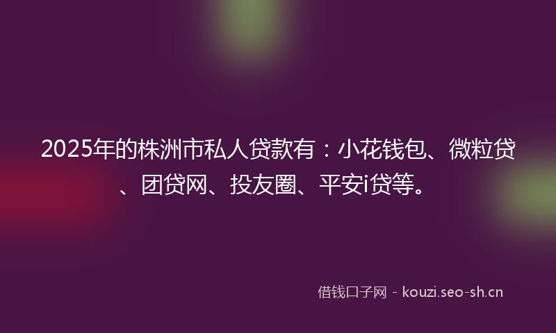 2025年的株洲市私人贷款有:小花钱包、微粒贷、团贷网、投友圈、平安i贷等。