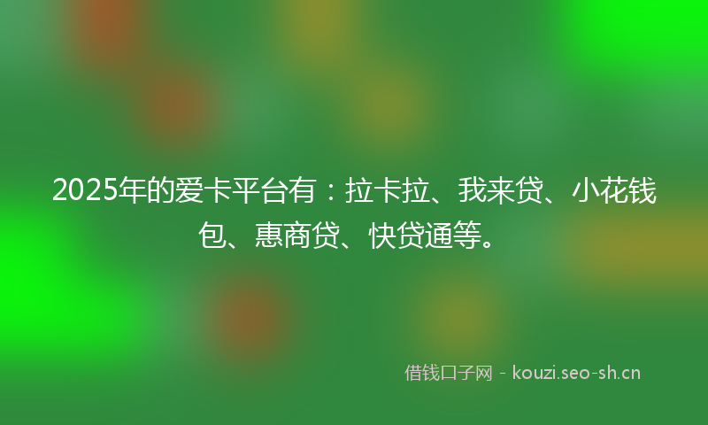 2025年的爱卡平台有：拉卡拉、我来贷、小花钱包、惠商贷、快贷通等。
