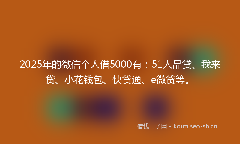 2025年的微信个人借5000有：51人品贷、我来贷、小花钱包、快贷通、e微贷等。