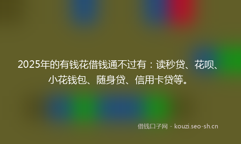 2025年的有钱花借钱通不过有：读秒贷、花呗、小花钱包、随身贷、信用卡贷等。