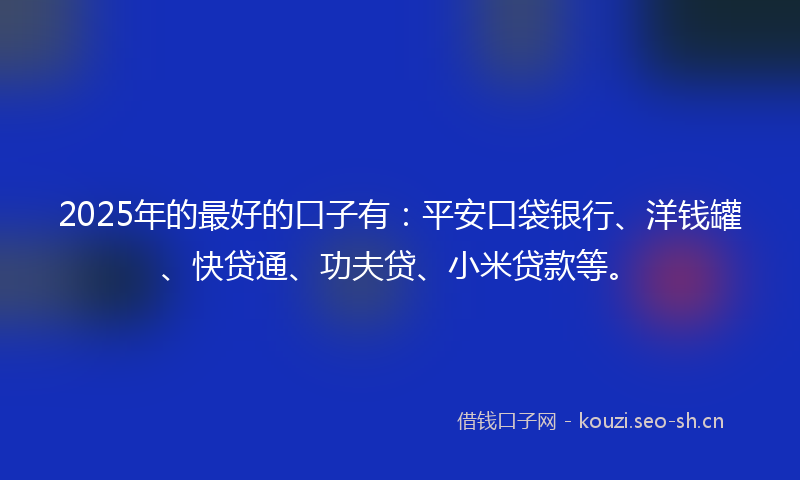2025年的最好的口子有：平安口袋银行、洋钱罐、快贷通、功夫贷、小米贷款等。