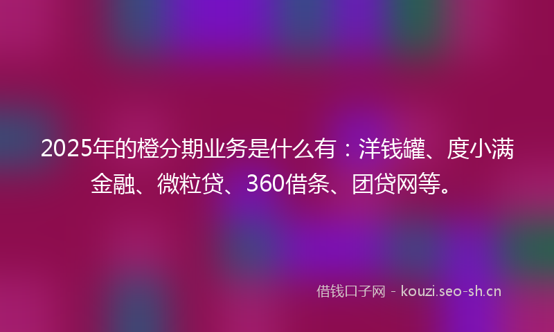 2025年的橙分期业务是什么有：洋钱罐、度小满金融、微粒贷、360借条、团贷网等。