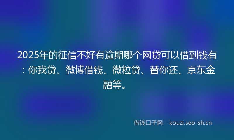 2025年的征信不好有逾期哪个网贷可以借到钱有：你我贷、微博借钱、微粒贷、替你还、京东金融等。