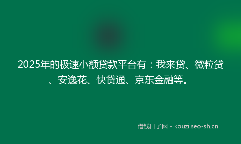 2025年的极速小额贷款平台有：我来贷、微粒贷、安逸花、快贷通、京东金融等。