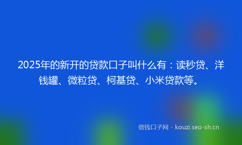 2025年的新开的贷款口子叫什么有：读秒贷、洋钱罐、微粒贷、柯基贷、小米贷款等。