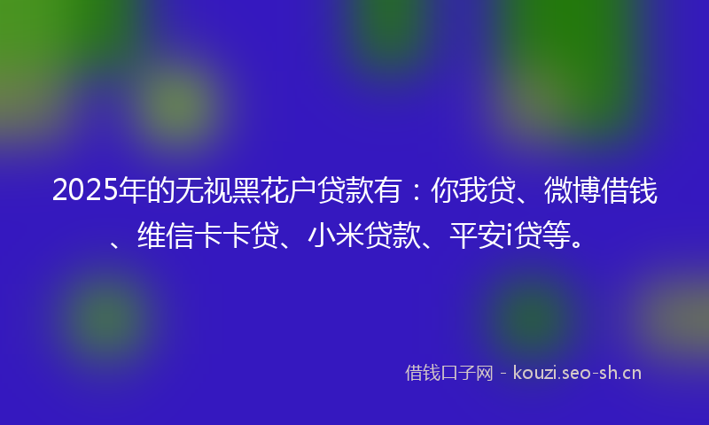 2025年的无视黑花户贷款有：你我贷、微博借钱、维信卡卡贷、小米贷款、平安i贷等。