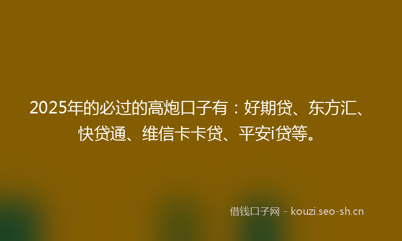 2025年的必过的高炮口子有：好期贷、东方汇、快贷通、维信卡卡贷、平安i贷等。
