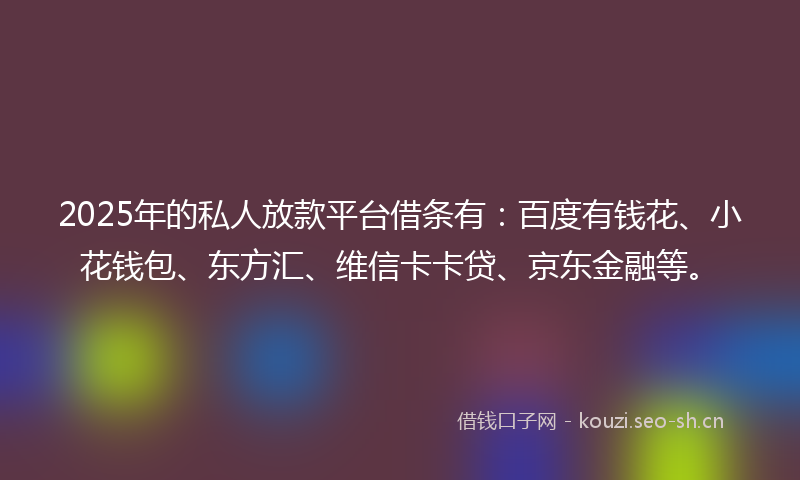2025年的私人放款平台借条有：百度有钱花、小花钱包、东方汇、维信卡卡贷、京东金融等。