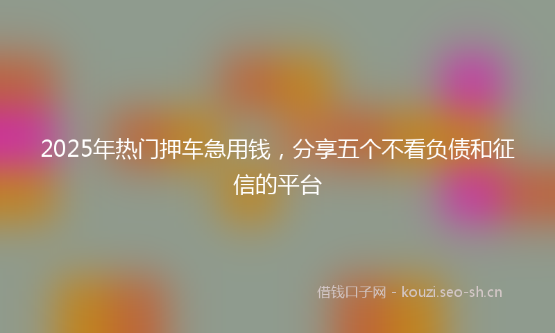 2025年热门押车急用钱，分享五个不看负债和征信的平台