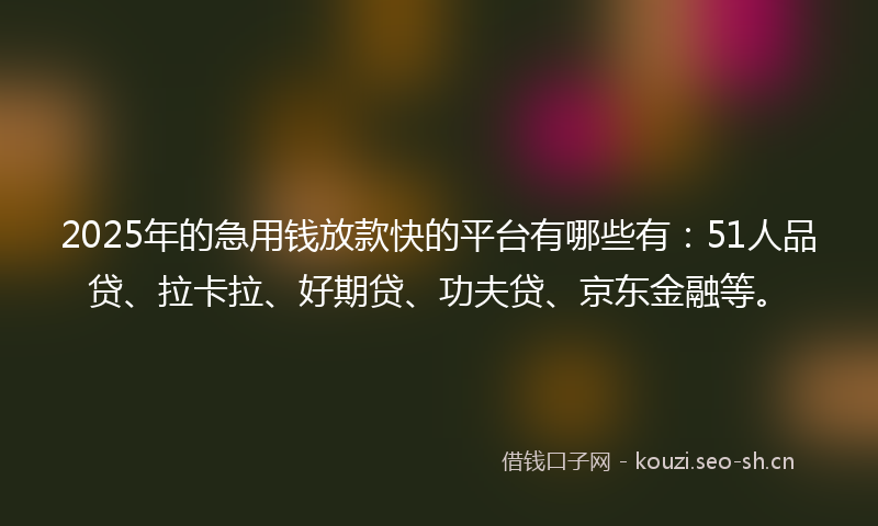 2025年的急用钱放款快的平台有哪些有：51人品贷、拉卡拉、好期贷、功夫贷、京东金融等。