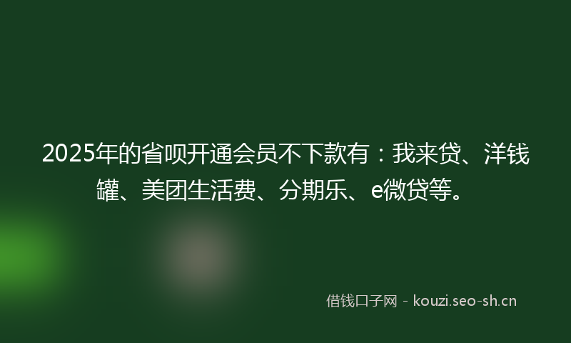 2025年的省呗开通会员不下款有：我来贷、洋钱罐、美团生活费、分期乐、e微贷等。