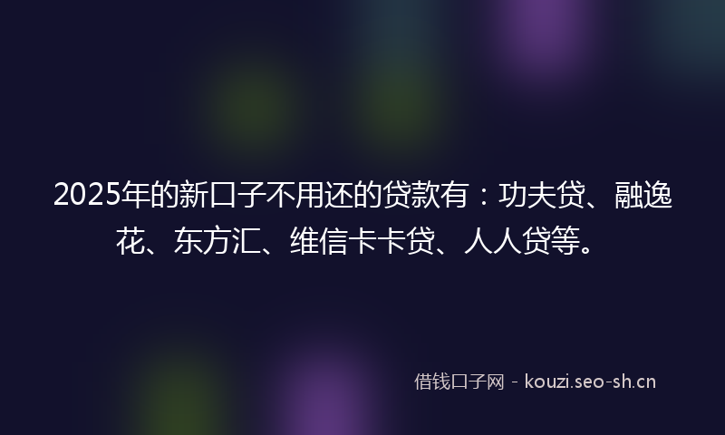 2025年的新口子不用还的贷款有：功夫贷、融逸花、东方汇、维信卡卡贷、人人贷等。