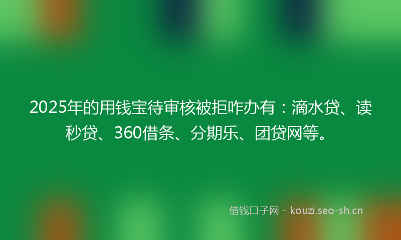 2025年的用钱宝待审核被拒咋办有：滴水贷、读秒贷、360借条、分期乐、团贷网等。